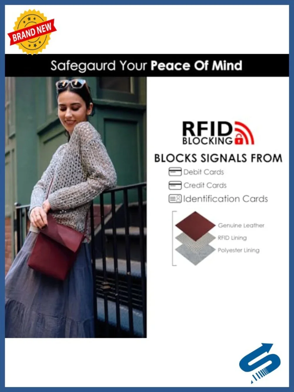 Genuine Leather Crossbody Bag with RFID Blocking, Adjustable Strap